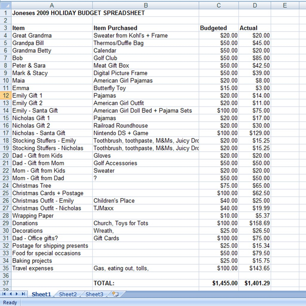 Living Budget Spreadsheet In Create A Holiday Gift Expense Spreadsheet  Mommysavers