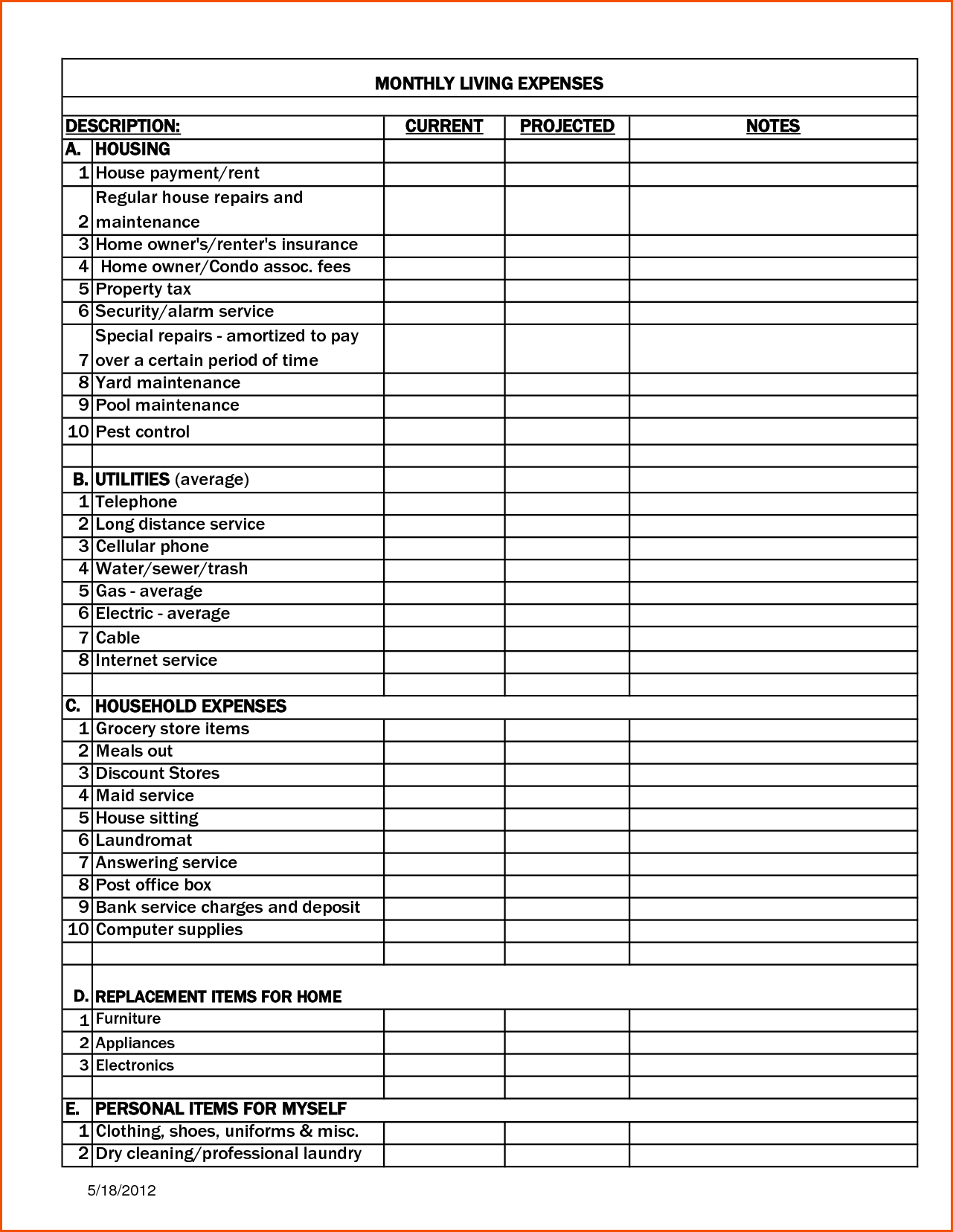 Living Budget Spreadsheet with regard to Monthly Living Expenditure And
