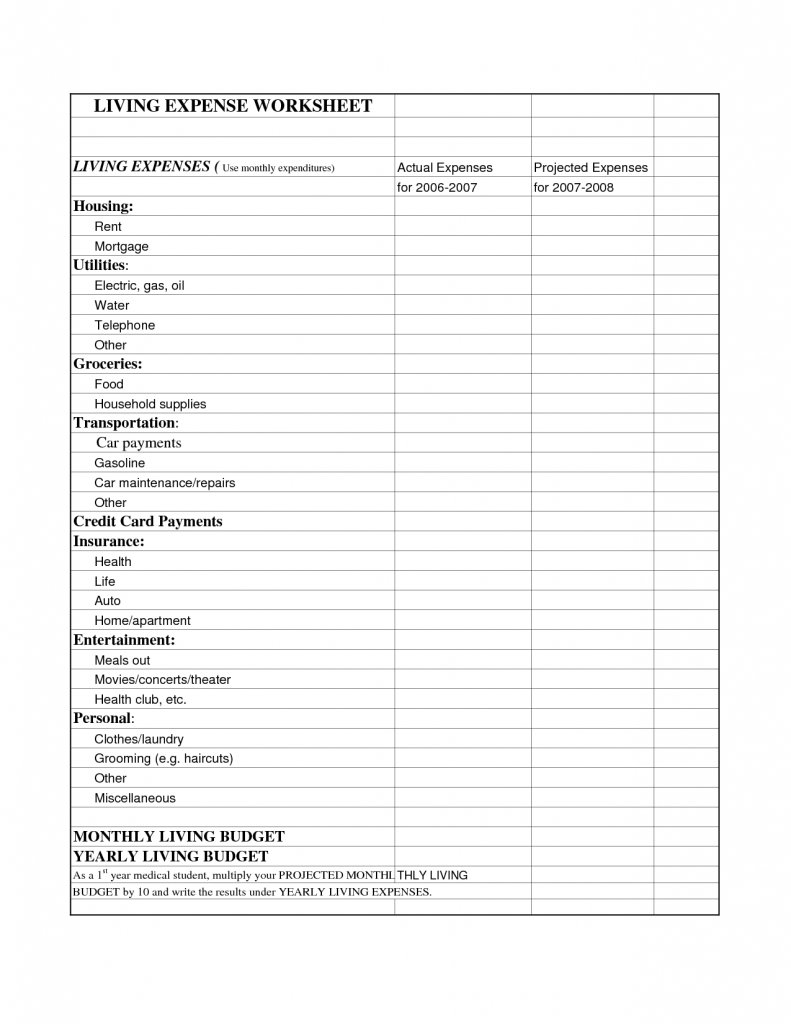 Living Expenses Spreadsheet In Spreadsheet For Household Expenses Simple Monthly Expense Worksheet