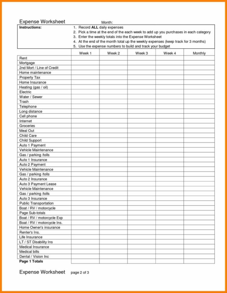 income and expenses worksheet social security