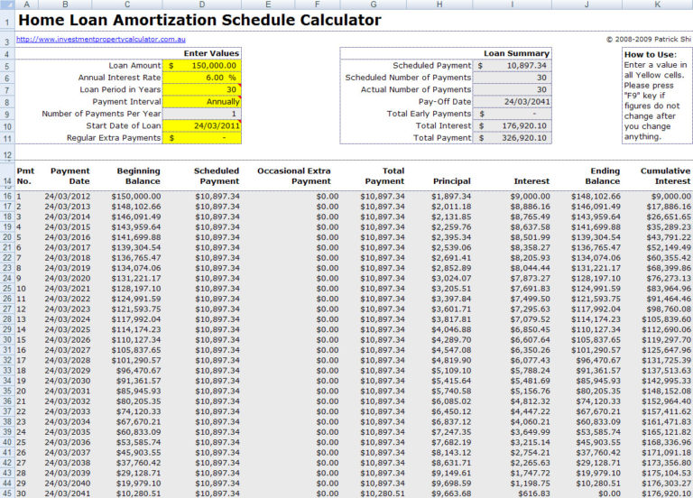 loan amortization calculator excel