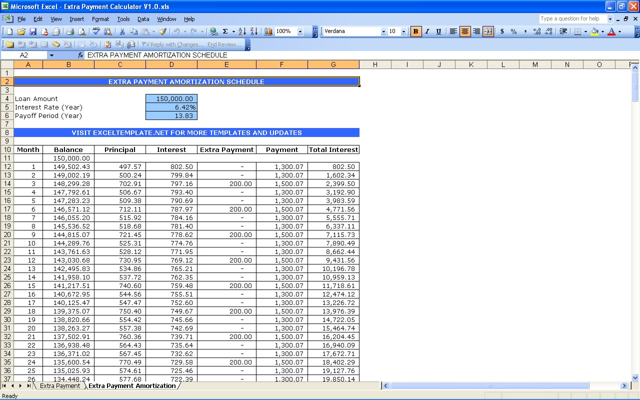 Loan Payback Spreadsheet regarding Excel Spreadsheet Mortgage Payoff Calculator Home Screenshot