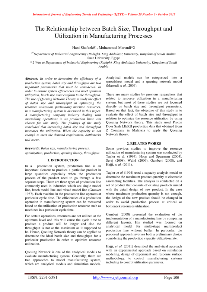Machine Shop Estimating Spreadsheet Intended For Pdf The Relationship Between Batch Size, Throughput And Utilization