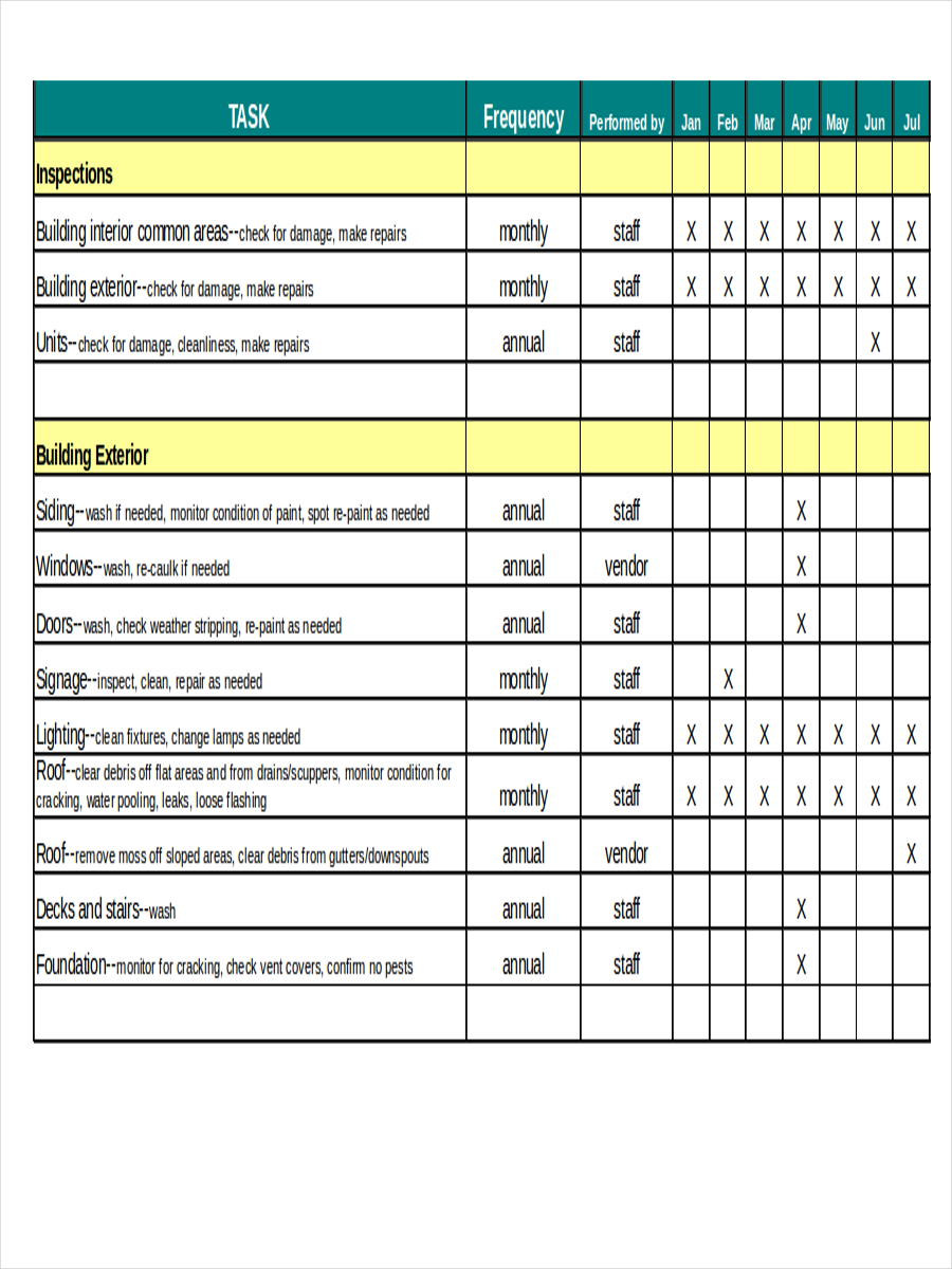 Preventive Maintenance Calendar Template