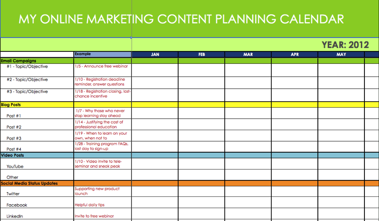 Marketing Plan Spreadsheet With Regard To Online Marketing Content  Message Plannersynchronicity Marketing