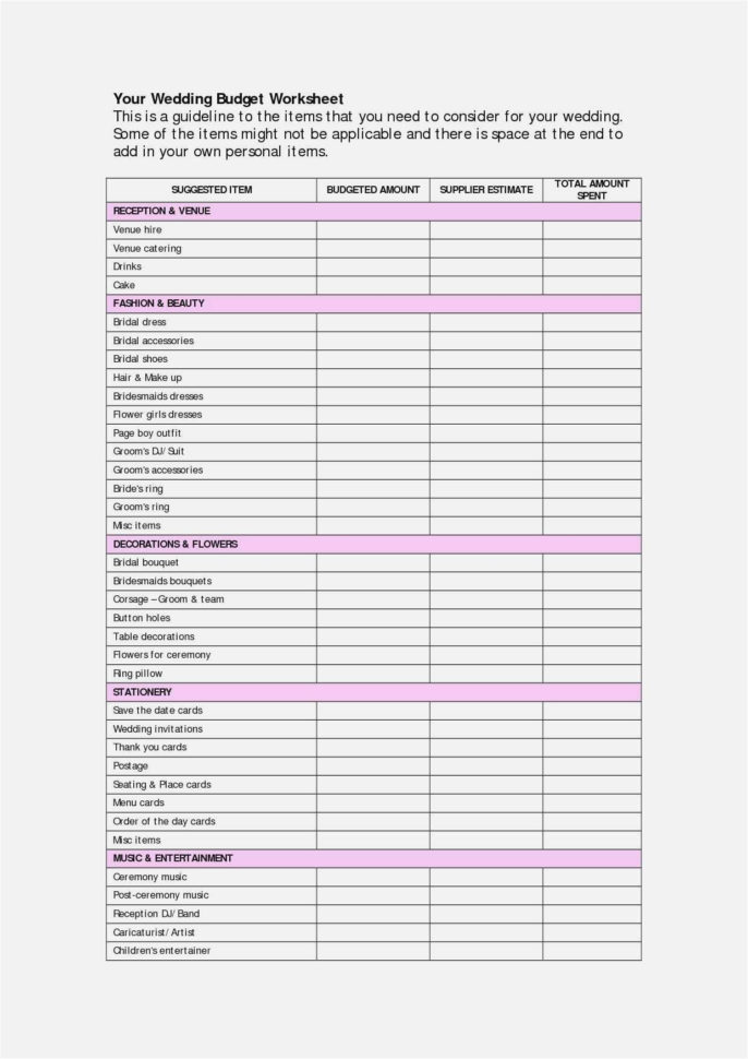 Married Couple Budget Spreadsheet For Wedding Budget Worksheet Template Xls Spreadsheet Australia