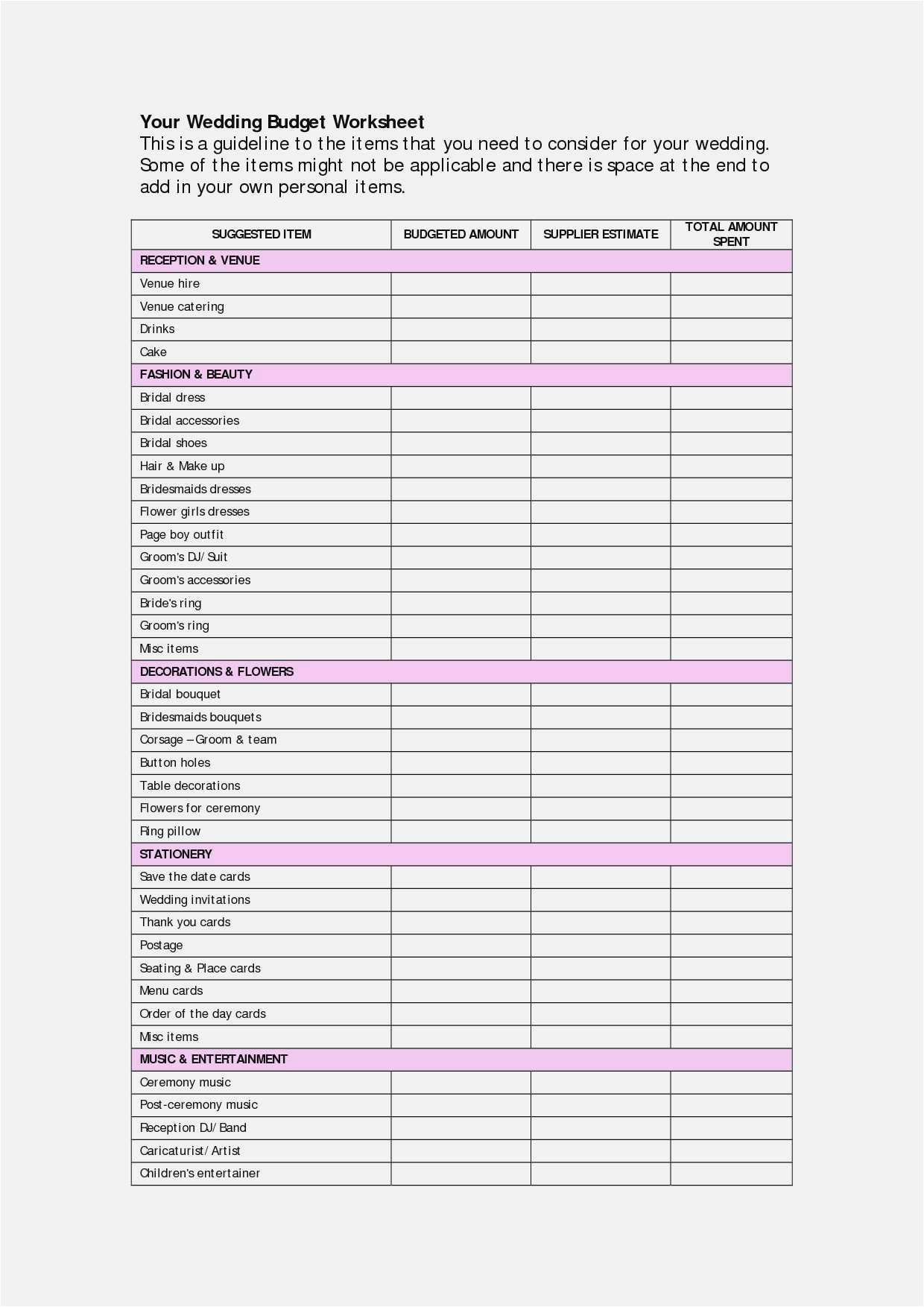 Married Couple Budget Spreadsheet for Wedding Budget ...