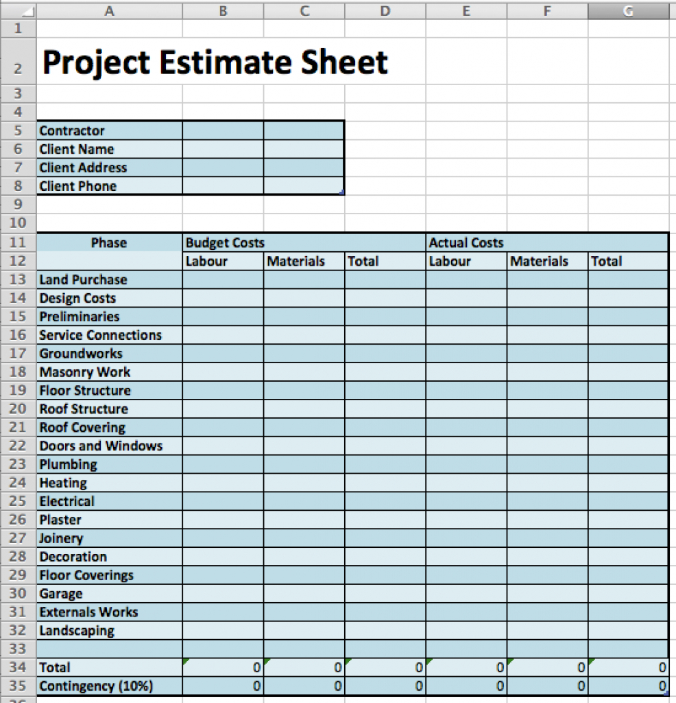 Masonry Estimating Spreadsheet db excel com