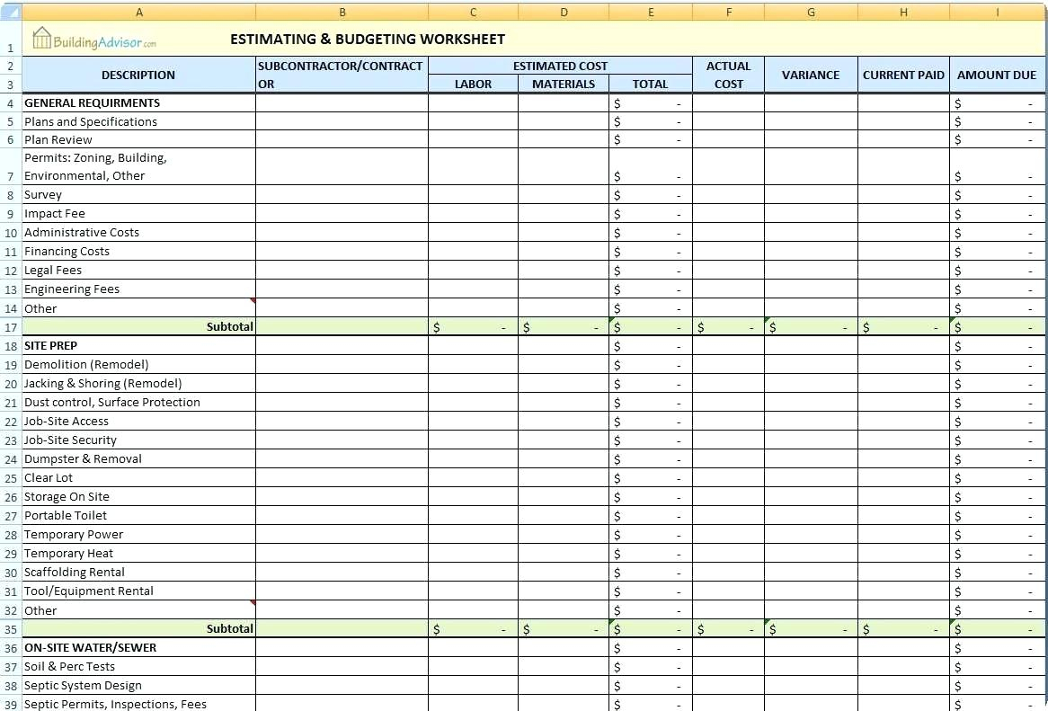 Masonry Estimating Spreadsheet With Masonry Estimate Template