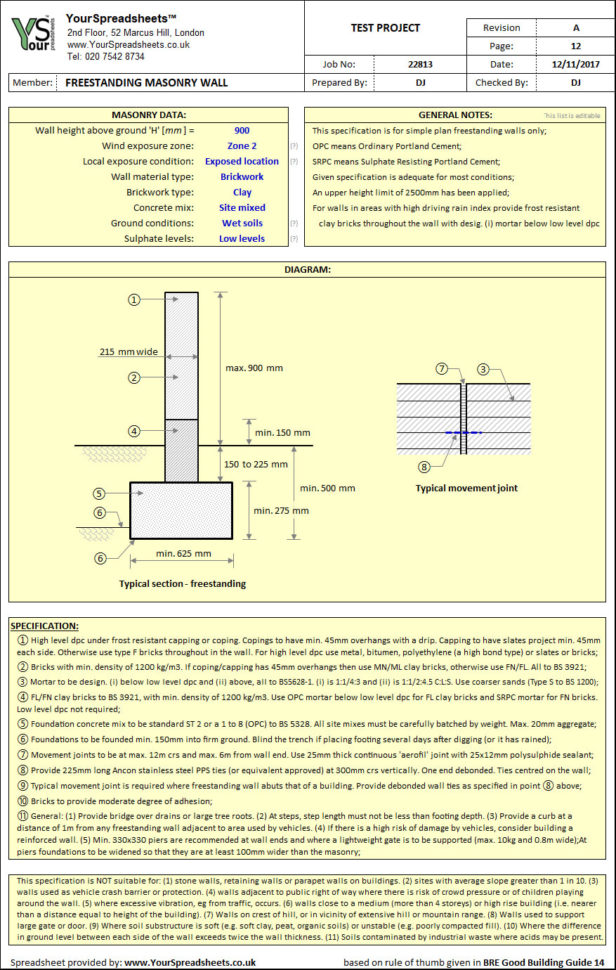 Masonry Wall Design Spreadsheet With Regard To Masonry Spreadsheets