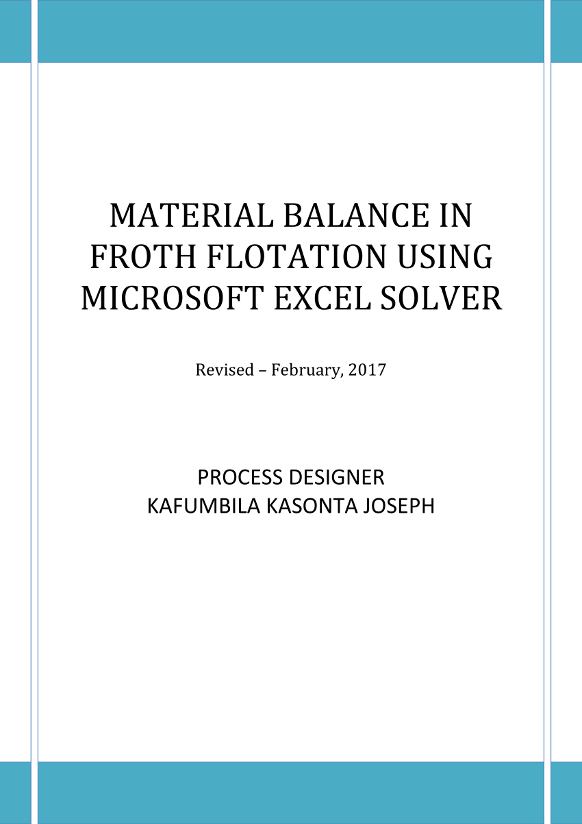 Mass Balance Spreadsheet Template Intended For Pdf Material Balance In Froth Flotation Using Microsoft Excel Solver