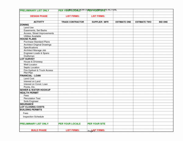 Material List For Building A House Spreadsheet Spreadsheet Downloa ...