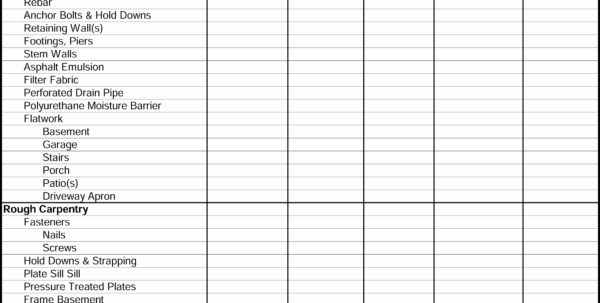 Material List For Building A House Spreadsheet Spreadsheet Downloa ...