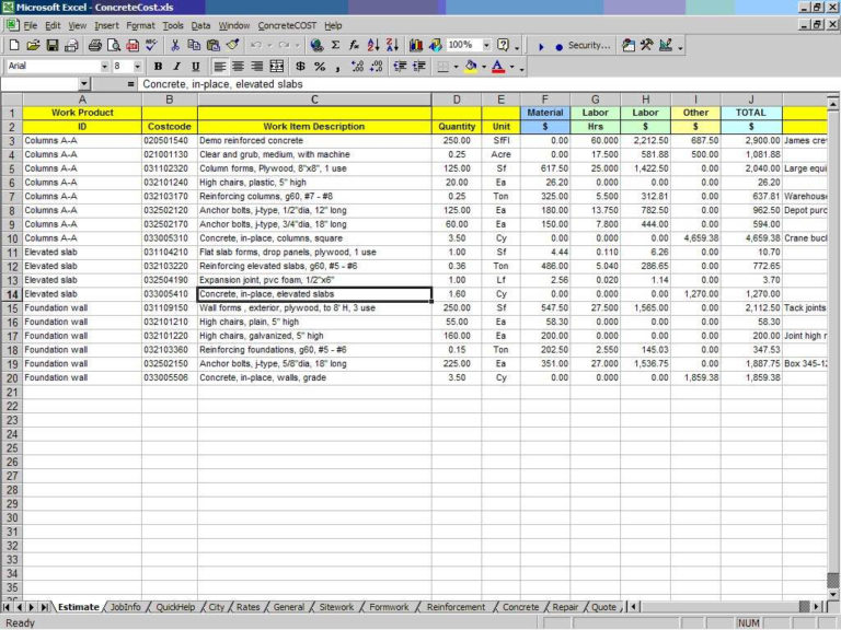 Material Takeoff Spreadsheet Intended For Quantity Takeoff Excel