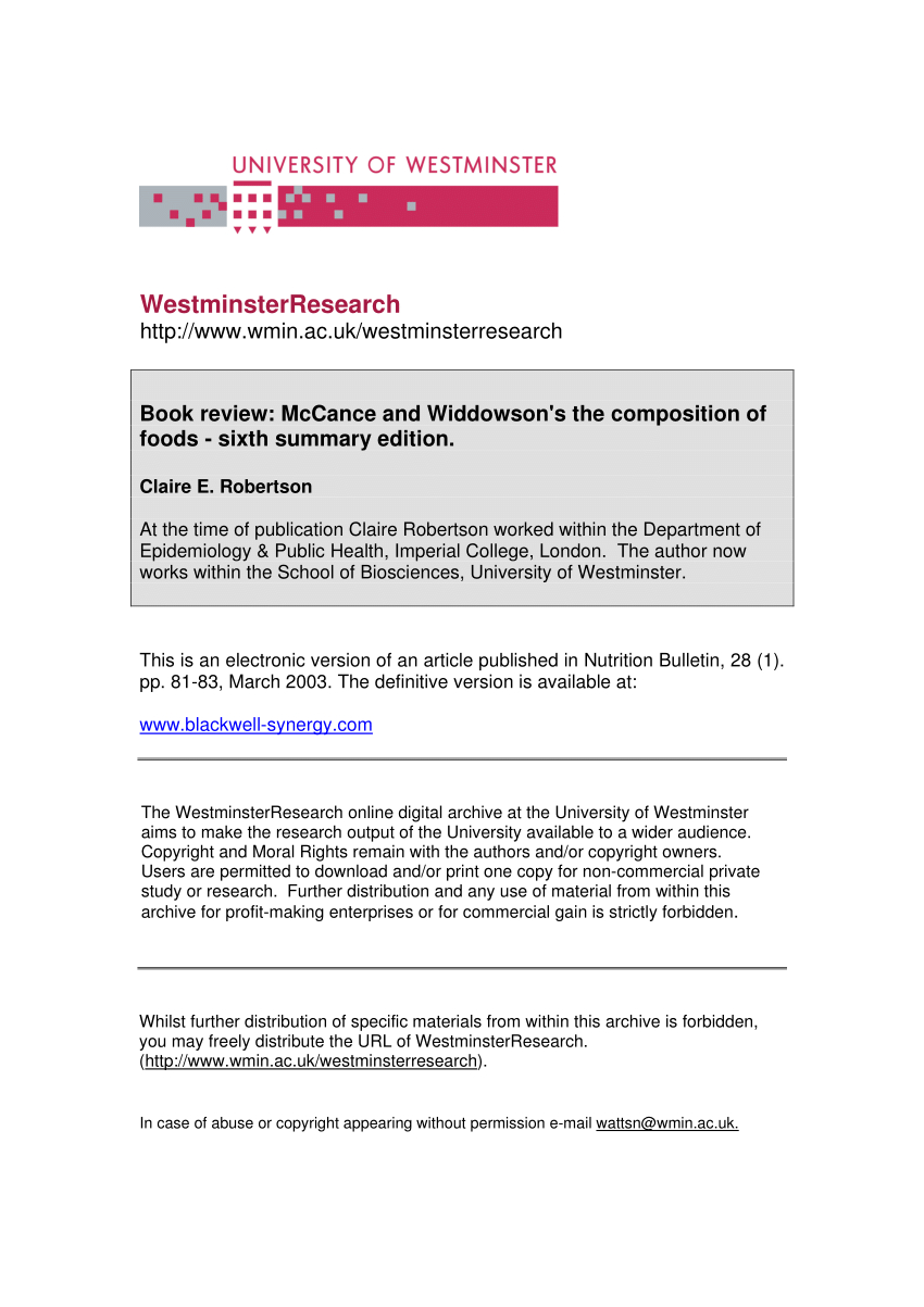 Mccance And Widdowson Spreadsheet With Pdf Book Review: Mccance And Widdowson's The Composition Of Foods