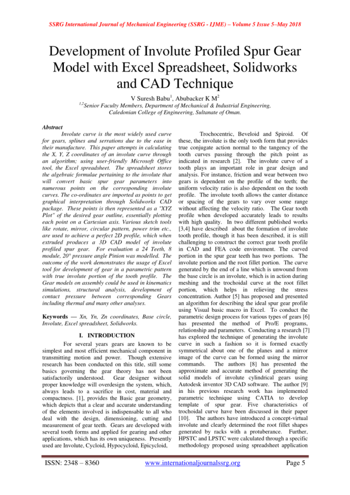 Mechanical Engineering Excel Spreadsheets Regarding Pdf Development Of Involute Profiled Spur Gear Model With Excel