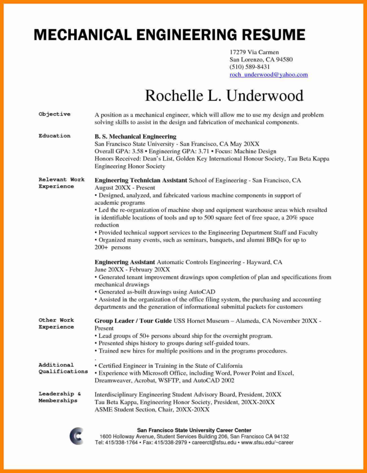 Mechanical Engineering Spreadsheets Free Download Intended For Sample Pdf Resume Objective For Mechanical Engineer  Vcuregistry