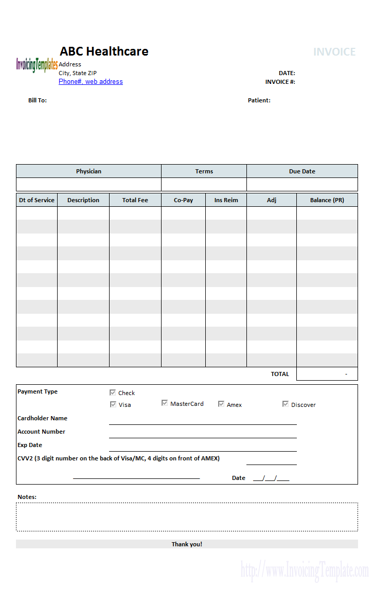 Medical Bill Organizer Spreadsheet inside Medical Invoice Template 1