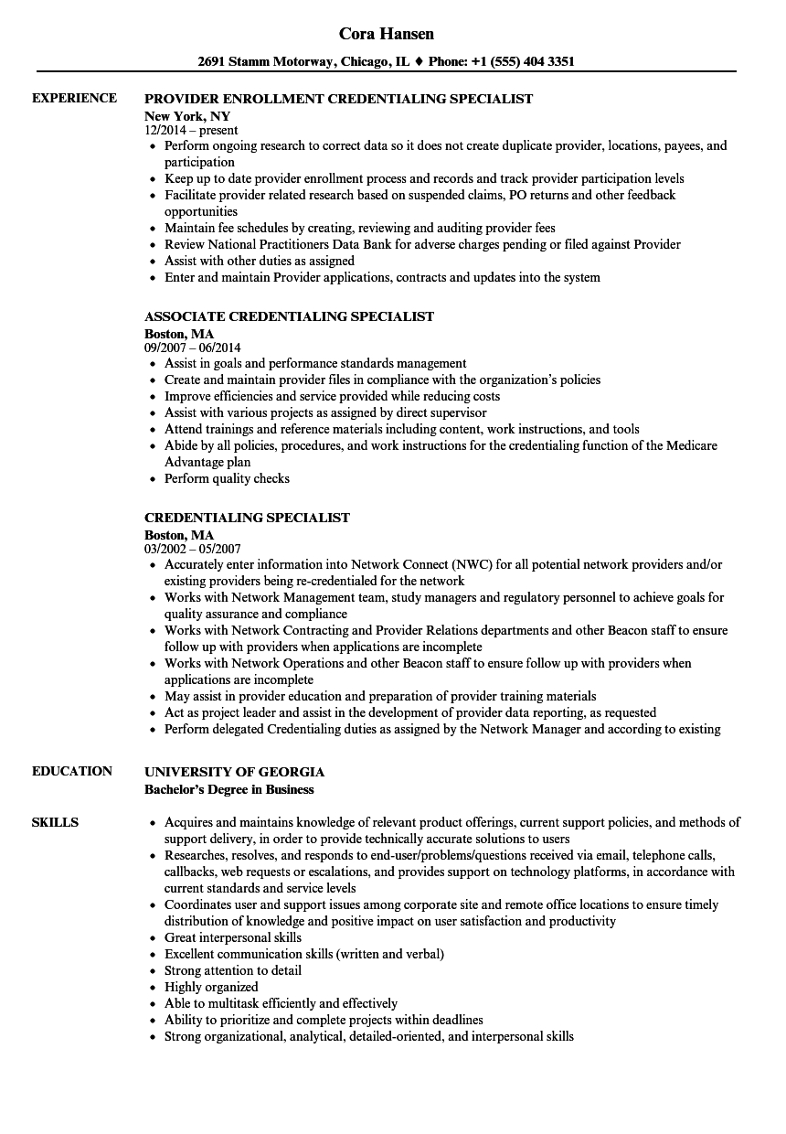 Medical Credentialing Spreadsheet Template Throughout Credentialing Specialist Resume Samples  Velvet Jobs