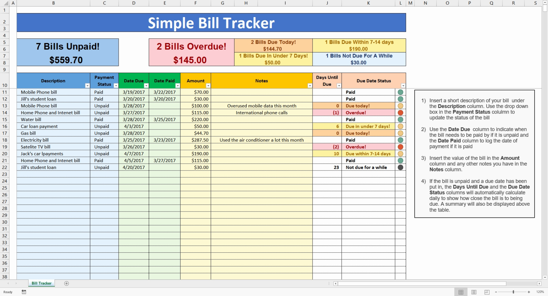 Personal Monthly Budget Worksheet Excel