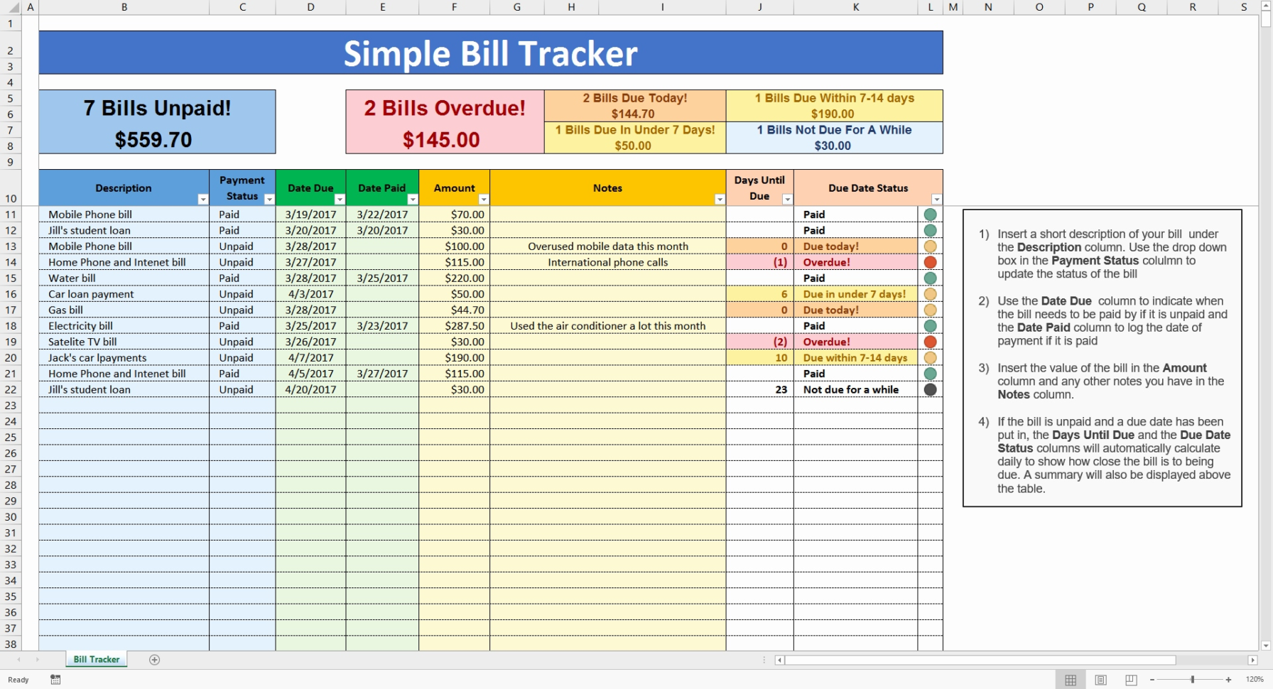 excel template to track expenses