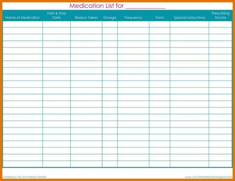 Medication Schedule Spreadsheet intended for 1011 Medication Tracker ...