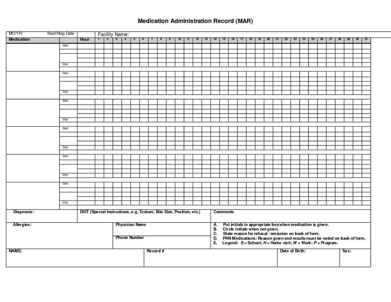 Medication Spreadsheet Organizer Throughout Medication Spreadsheet New Administration Record Printable