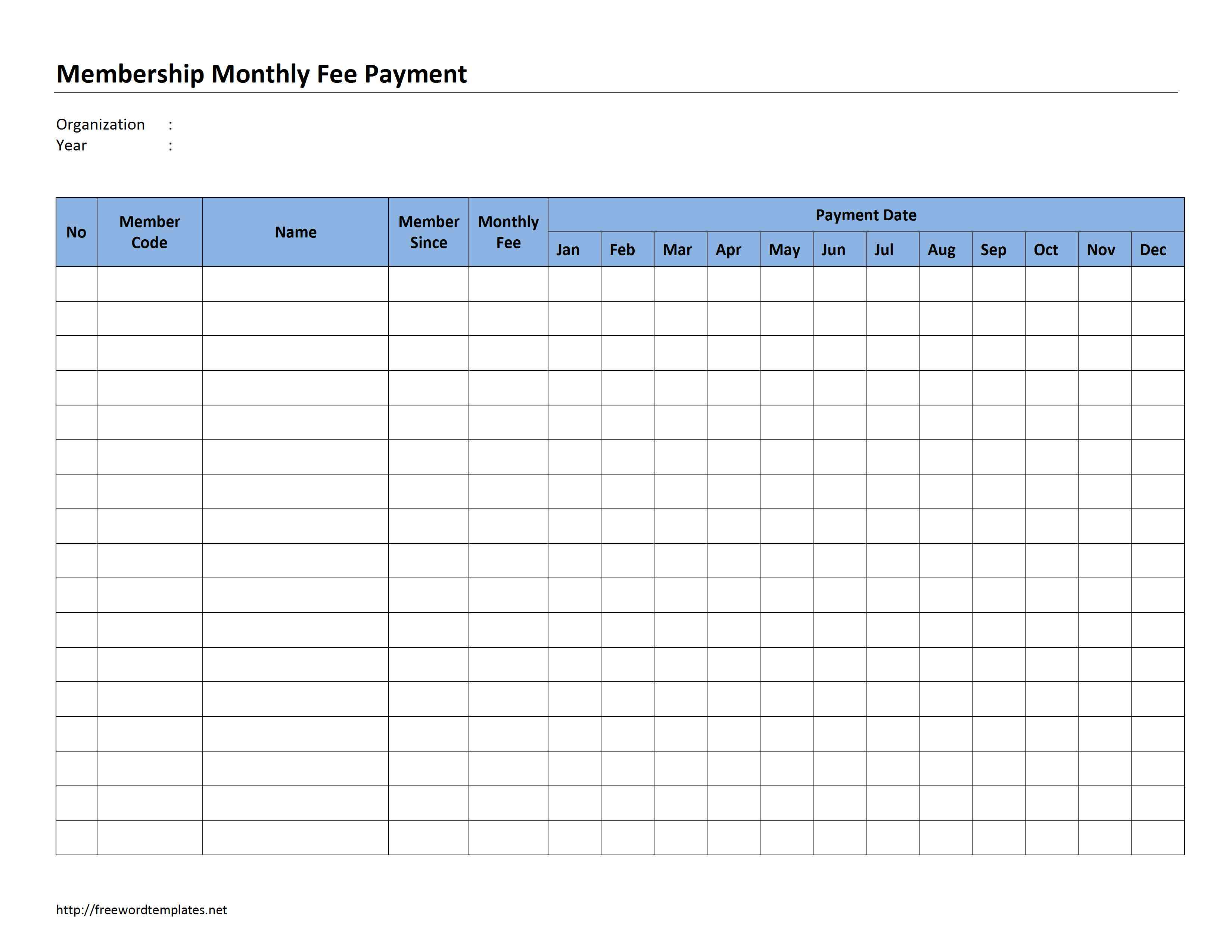 Membership Dues Spreadsheet with Membership Monthly Fee Payment db