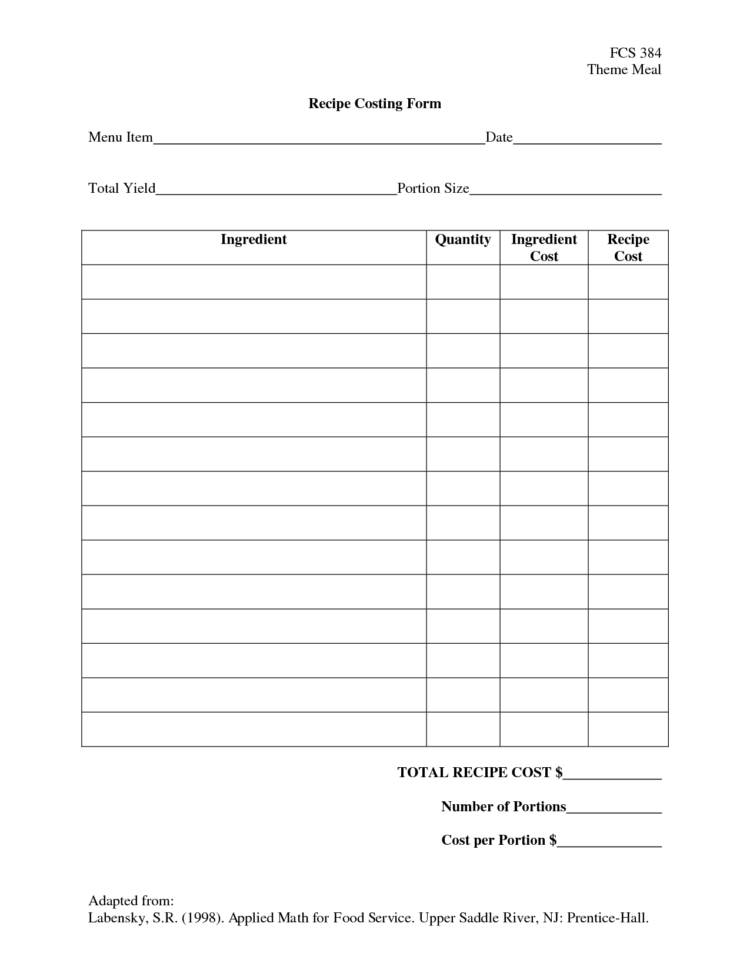 Menu And Recipe Cost Spreadsheet Template Within Recipe Costing