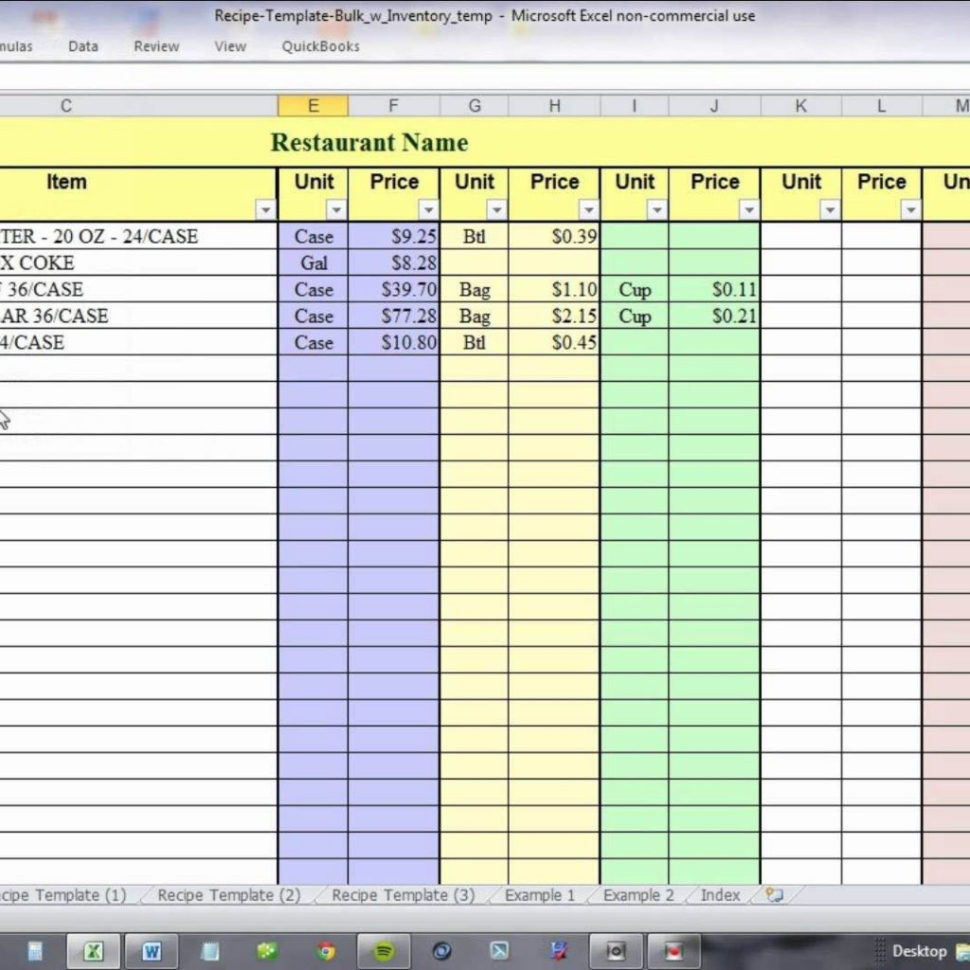 Menu Costing Spreadsheet Inside Food Cost Spreadsheet Template Free And Menu Costing Formula Recipe