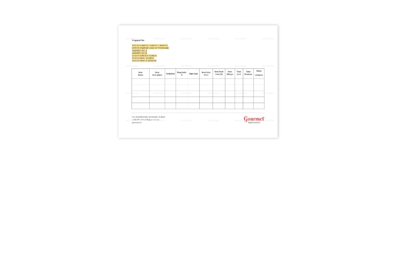 Menu & Recipe Cost Spreadsheet Template For Restaurant Menu Recipe Cost Spreadsheet Template In Word, Apple Pages Menu & Recipe Cost Spreadsheet Template For Restaurant Menu Recipe Cost Spreadsheet Template In Word, Apple Pages