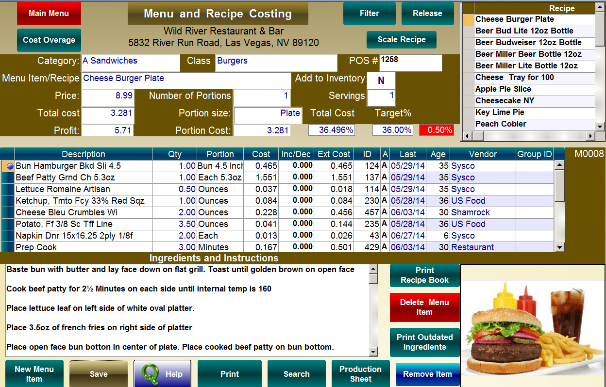 Menu & Recipe Cost Spreadsheet Template In Food Cost Calculator For Accurate Food Cost Percentage