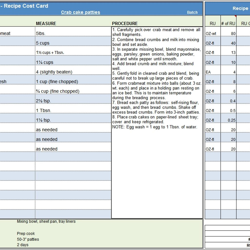 Menu & Recipe Cost Spreadsheet Template Regarding Menu  Recipe Cost Spreadsheet Template Regarding Food Cost