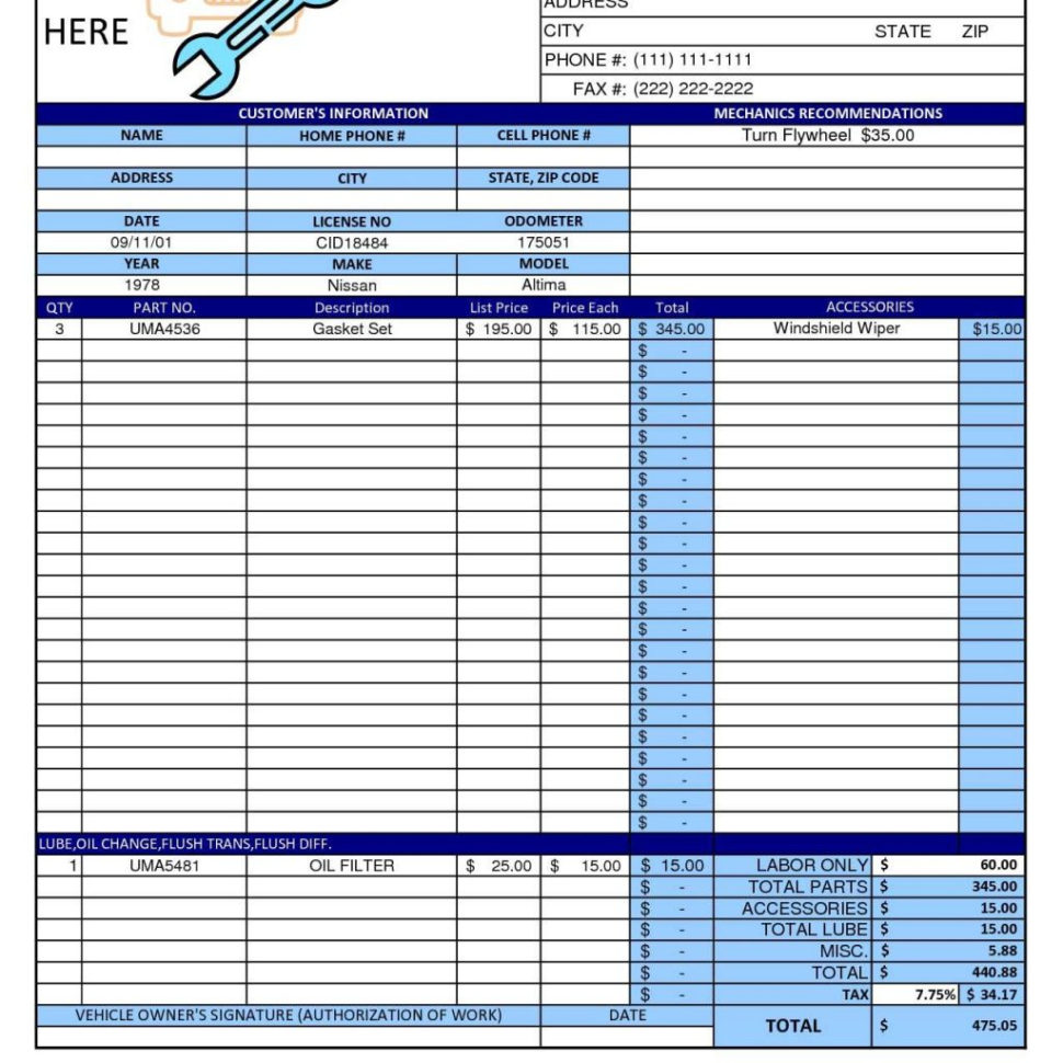 Microsoft Office Spreadsheet With Regard To Auto Repair Invoice Template Microsoft Office With Bill Example Plus Microsoft Office Spreadsheet With Regard To Auto Repair Invoice Template Microsoft Office With Bill Example Plus