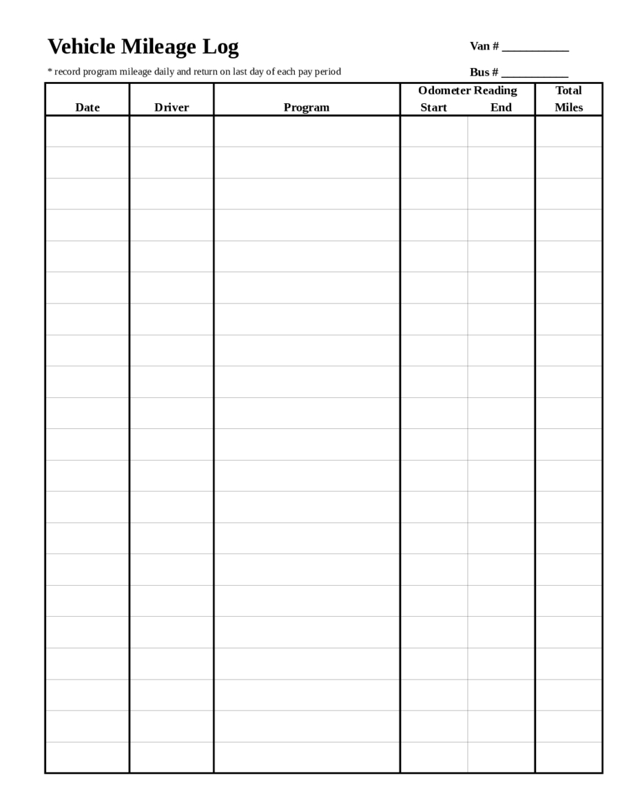 Mileage Sheets Free Excel Templates