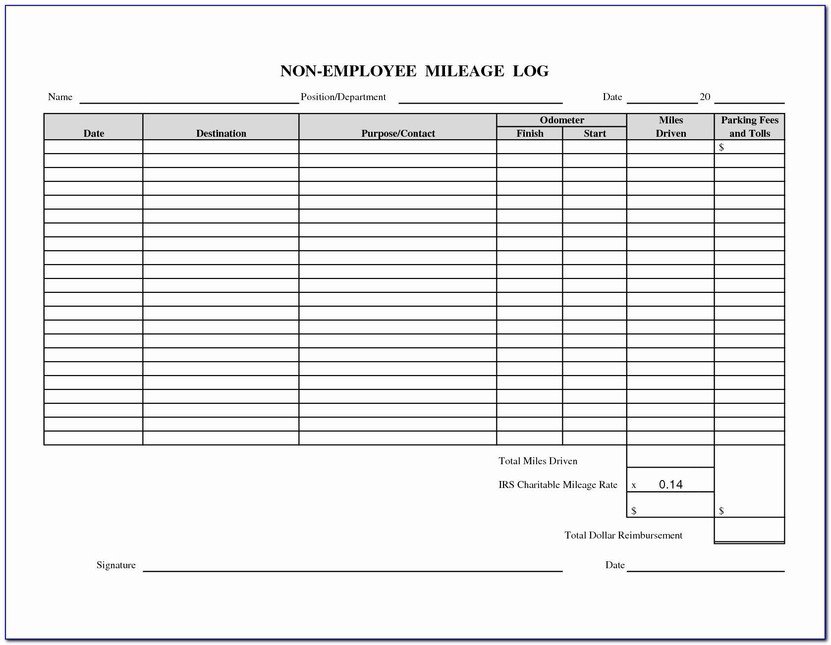 Irs Approved Mileage Log Printable