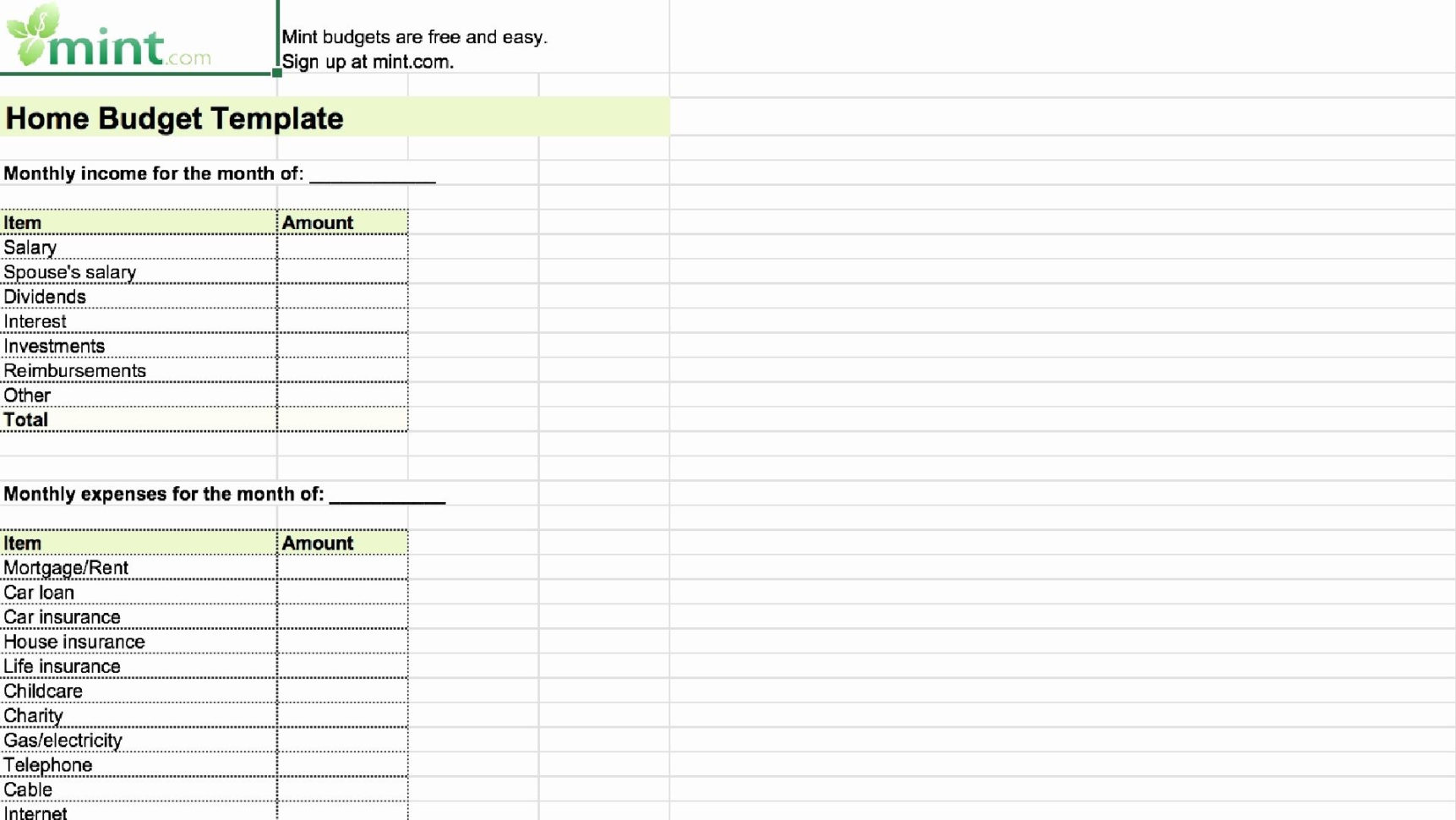 Mint Spreadsheet Pertaining To Monthly Expenses Excel Template  Glendale Community Document Template