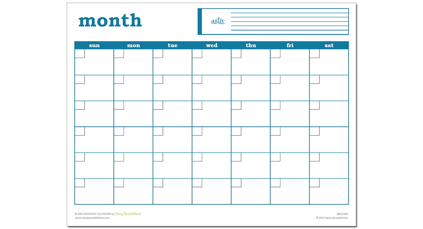 Monthly Calendar Spreadsheet Throughout Blank Monthly Calendar  Excel Template  Savvy Spreadsheets