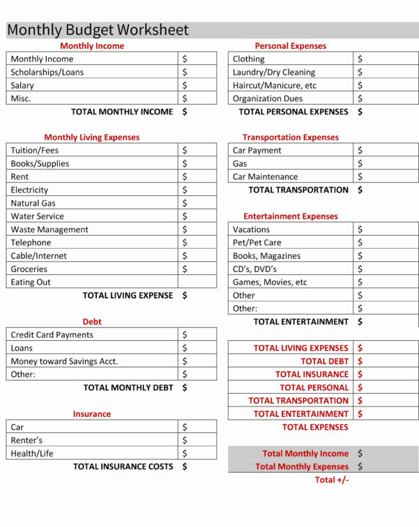 spreadsheet for monthly expenses renter