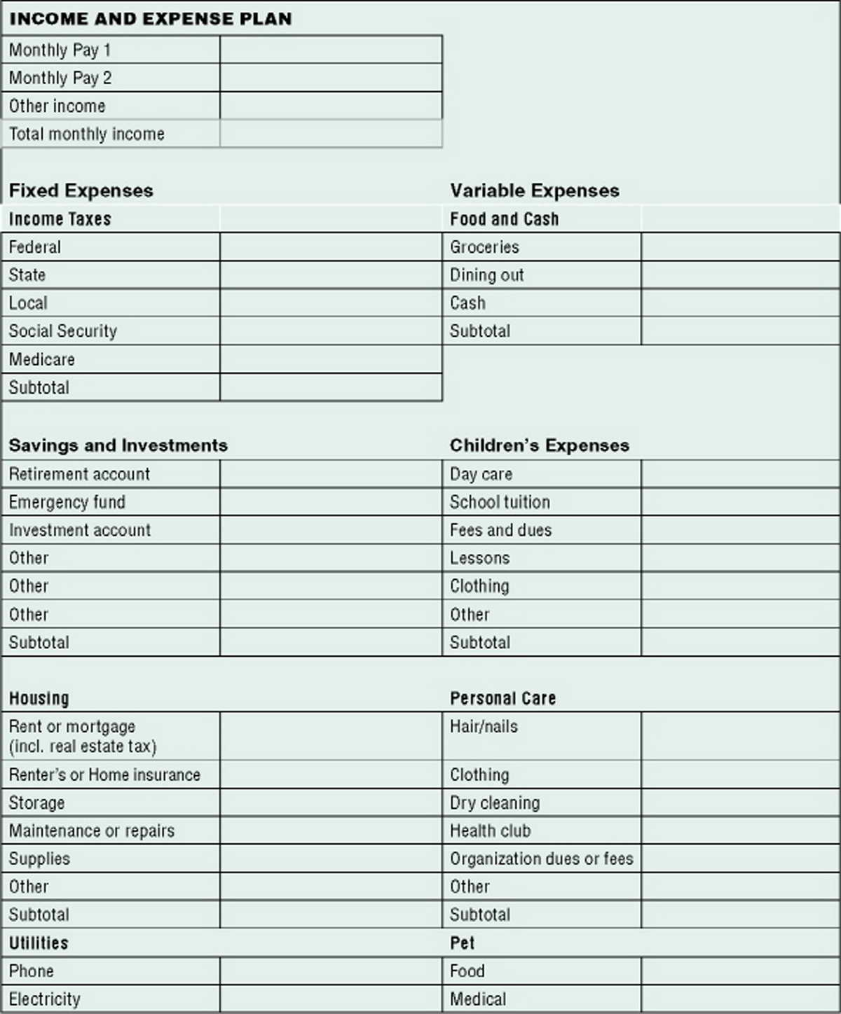 Personal Income And Expenditure Statement Template Excel