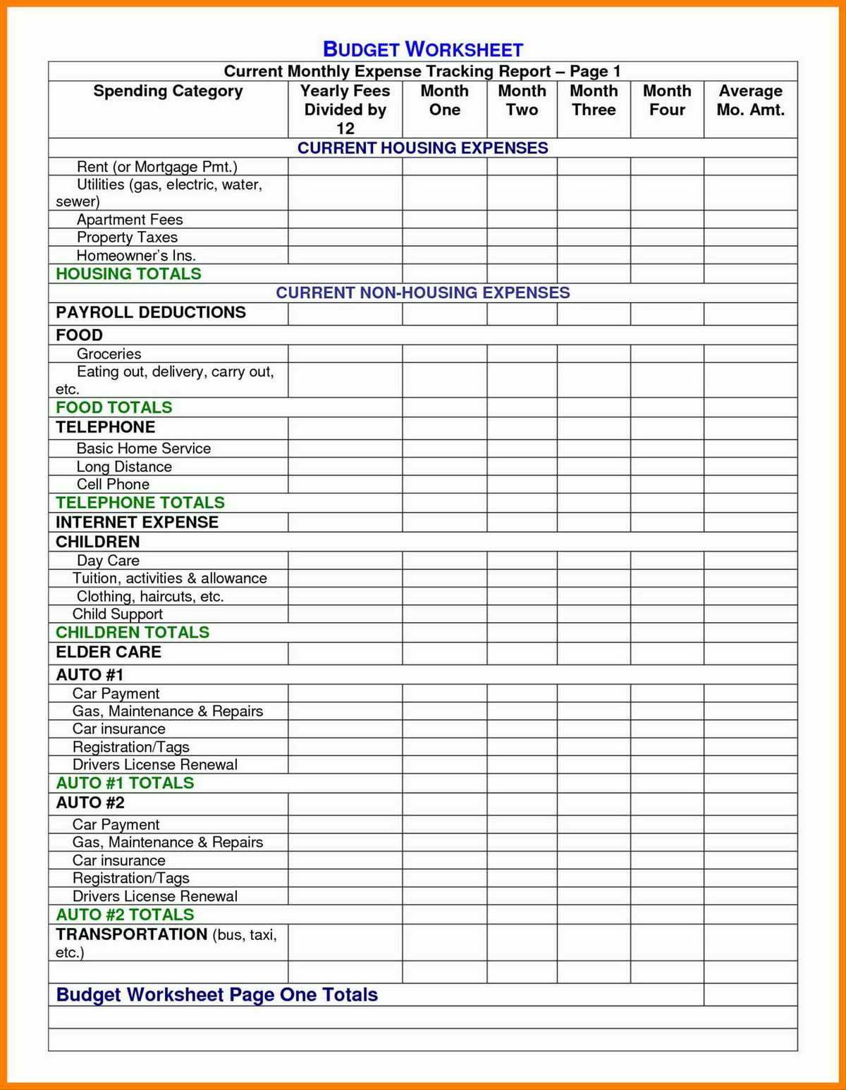 printable income expense sheet