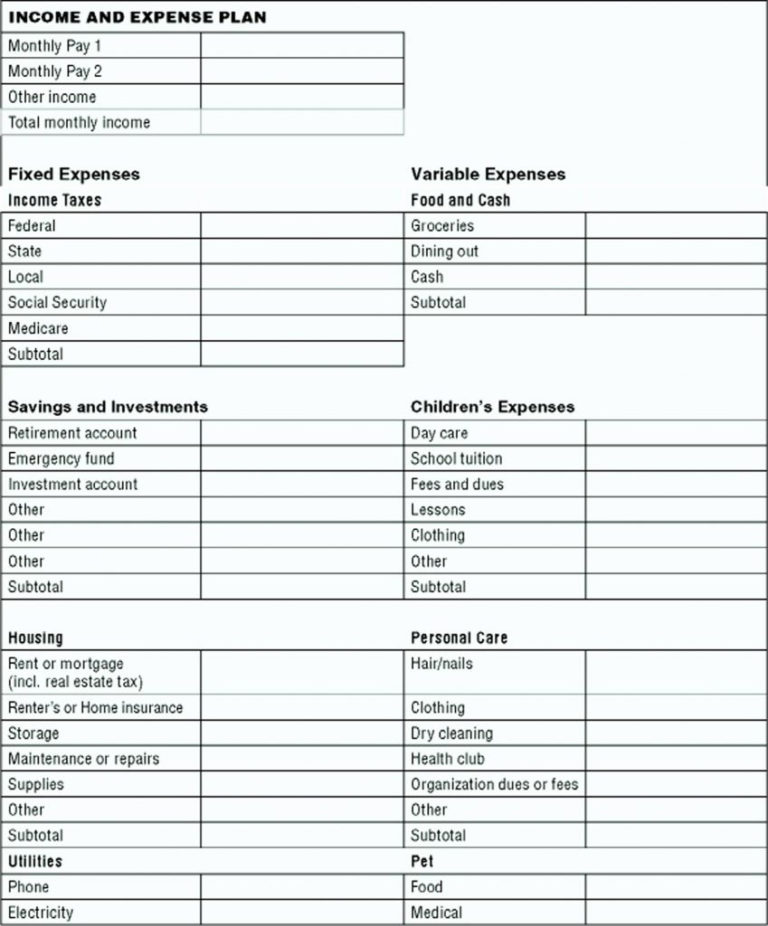 free income and expense template small business