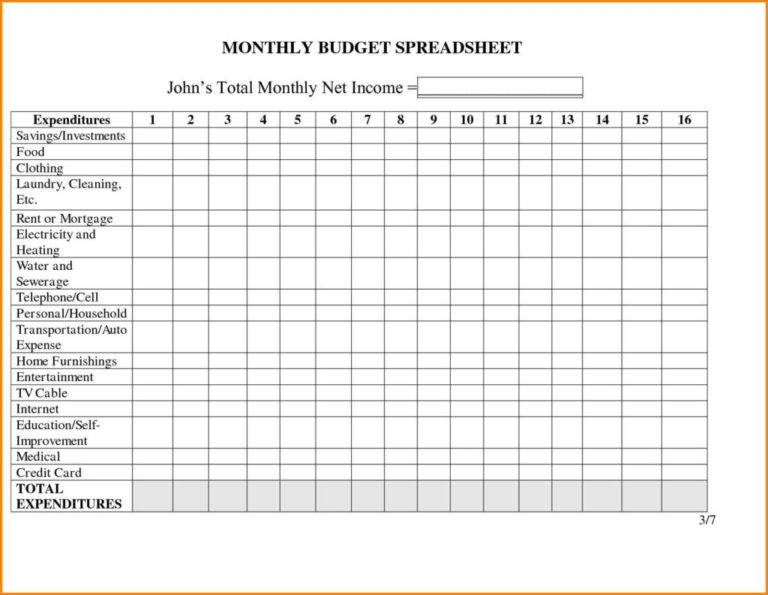 monthly living expenses spreadsheet