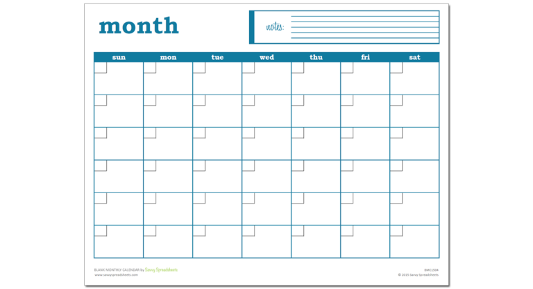 Monthly Spreadsheet within Blank Monthly Calendar Excel Template Savvy ...