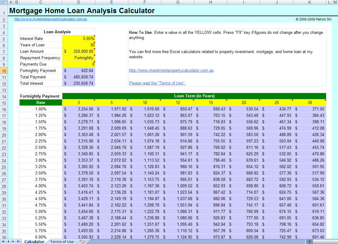 mortgage calculator free download excel