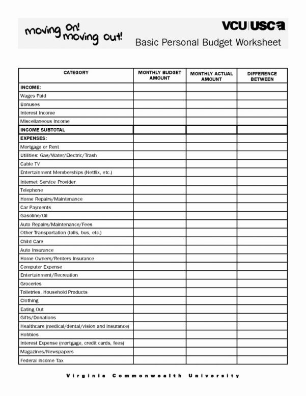 Moving Budget Spreadsheet with Sample Monthly Budget Worksheet