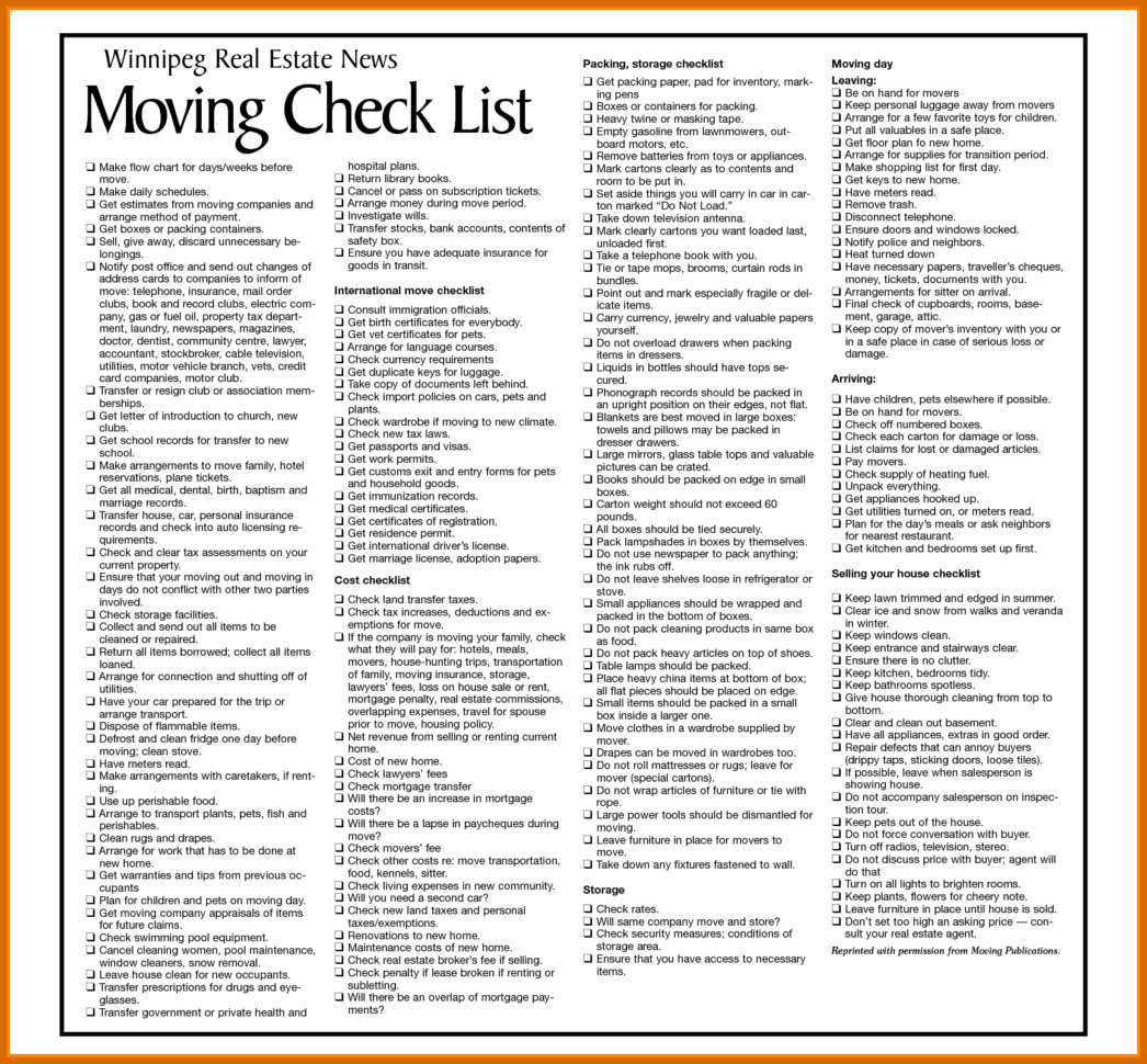 Moving Checklist Spreadsheet Pertaining To 56 Moving Checklist Template  Modernbioresumes