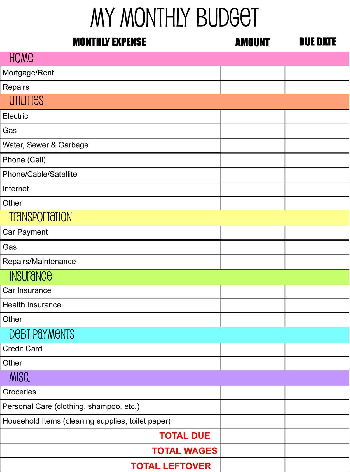 best household budget excel