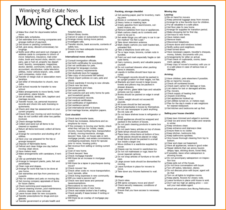 long distance moving checklist