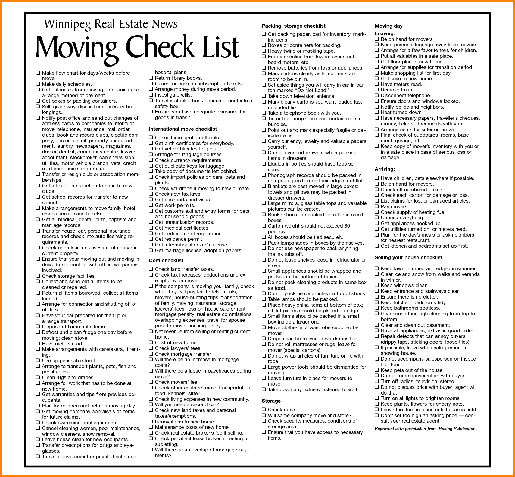 moving out of house checklist